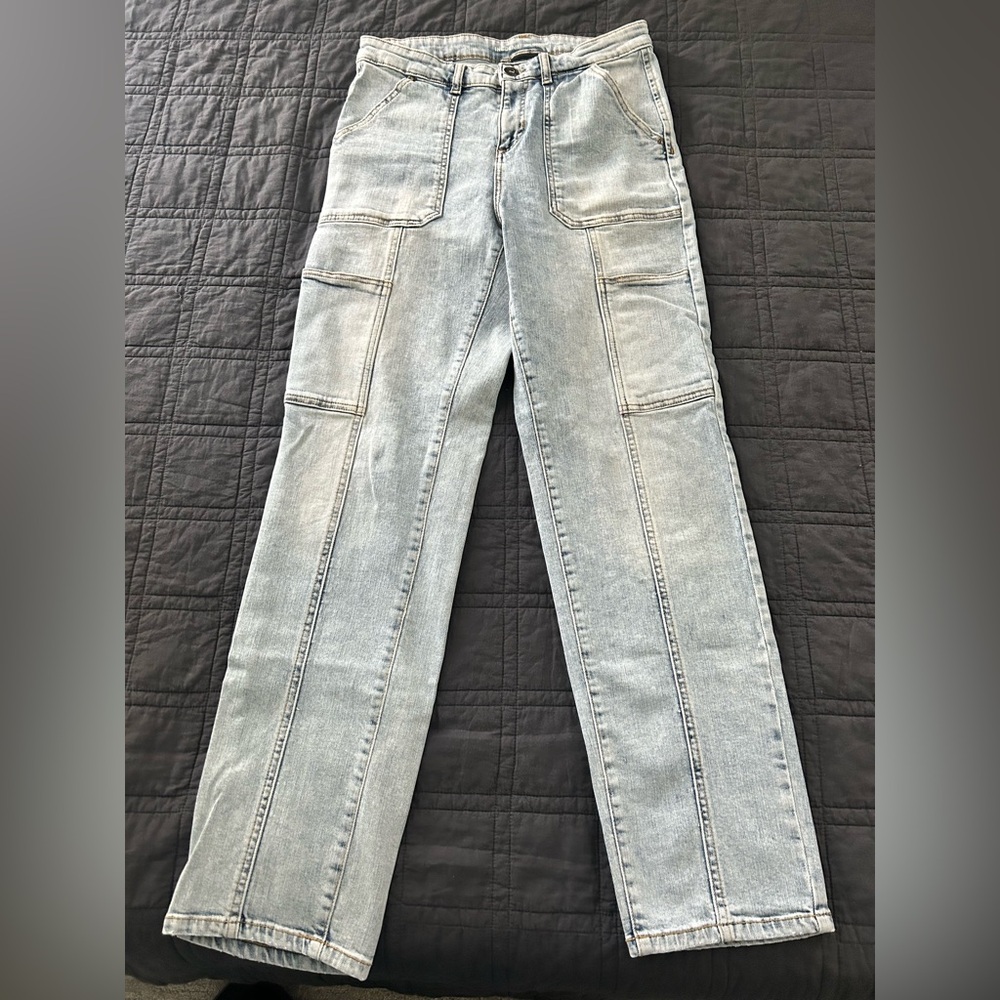 INC Denim Women’s High Rise Cargo straight leg Jeans